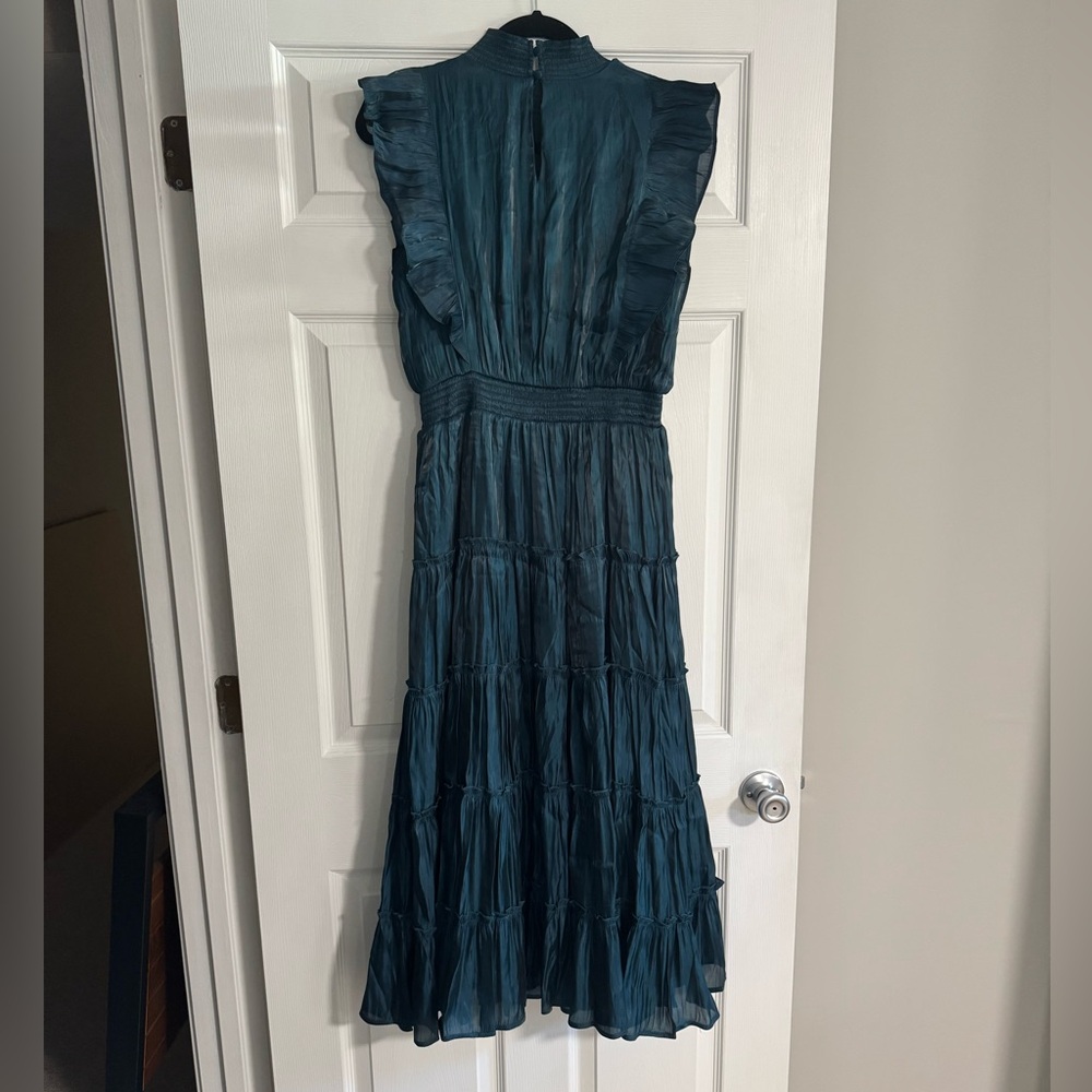 Lulus Take a Glance Emerald Green Tiered Mock Neck Midi Dress - Picture 4 of 8
